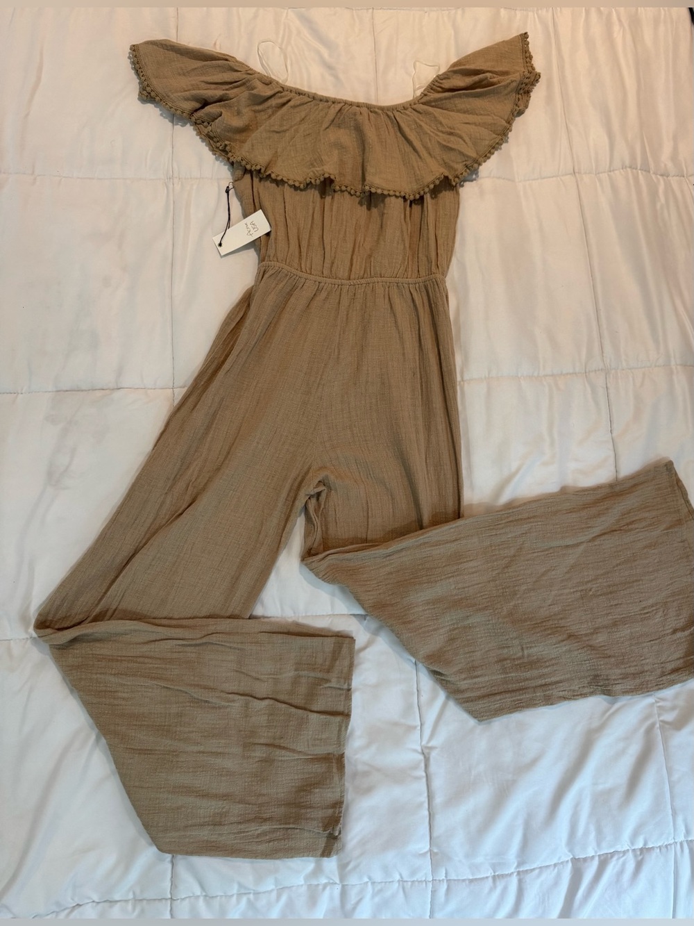 Active USA Taupe Off-Shoulder Wide-Leg Jumpsuit/Cover up